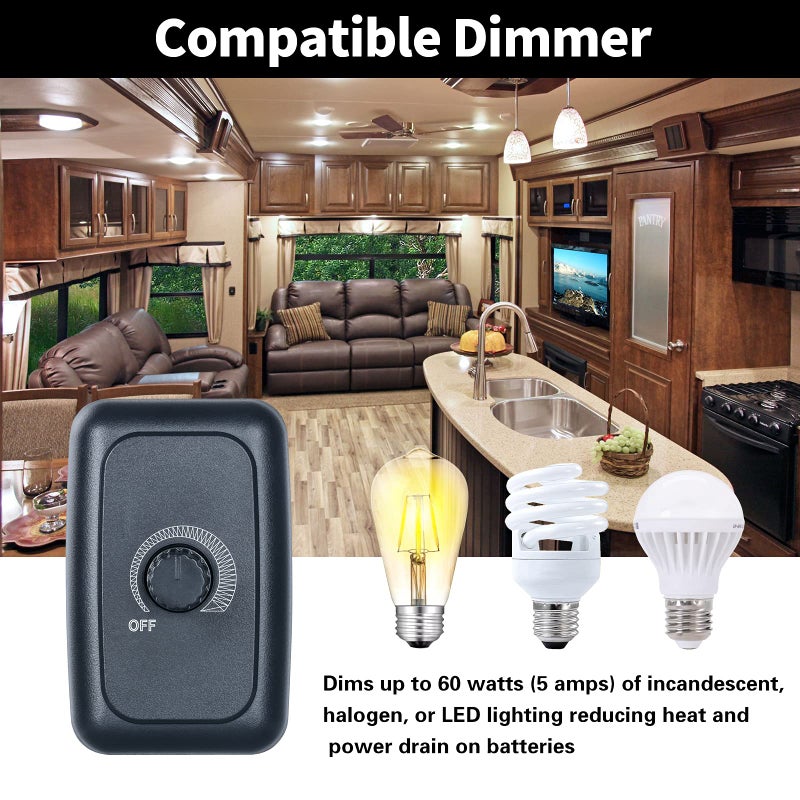 briidea 12V Dimmer Switch, Briidea RV 12V 5A 60W Dimmer Switch for LED, Halogen, Incandescent, Used for RVs, Travel Trailers, Marine, Auto, Black - Image 4