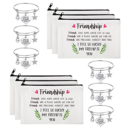 Kenning 12 Pieces Christmas Friends Gifts for Women Friendships Makeup Bag Adjustable Bangle Friendship Bracelet Long Distance Friendship Birthday Gifts for Graduation Family Sister(Classic) - Image 1