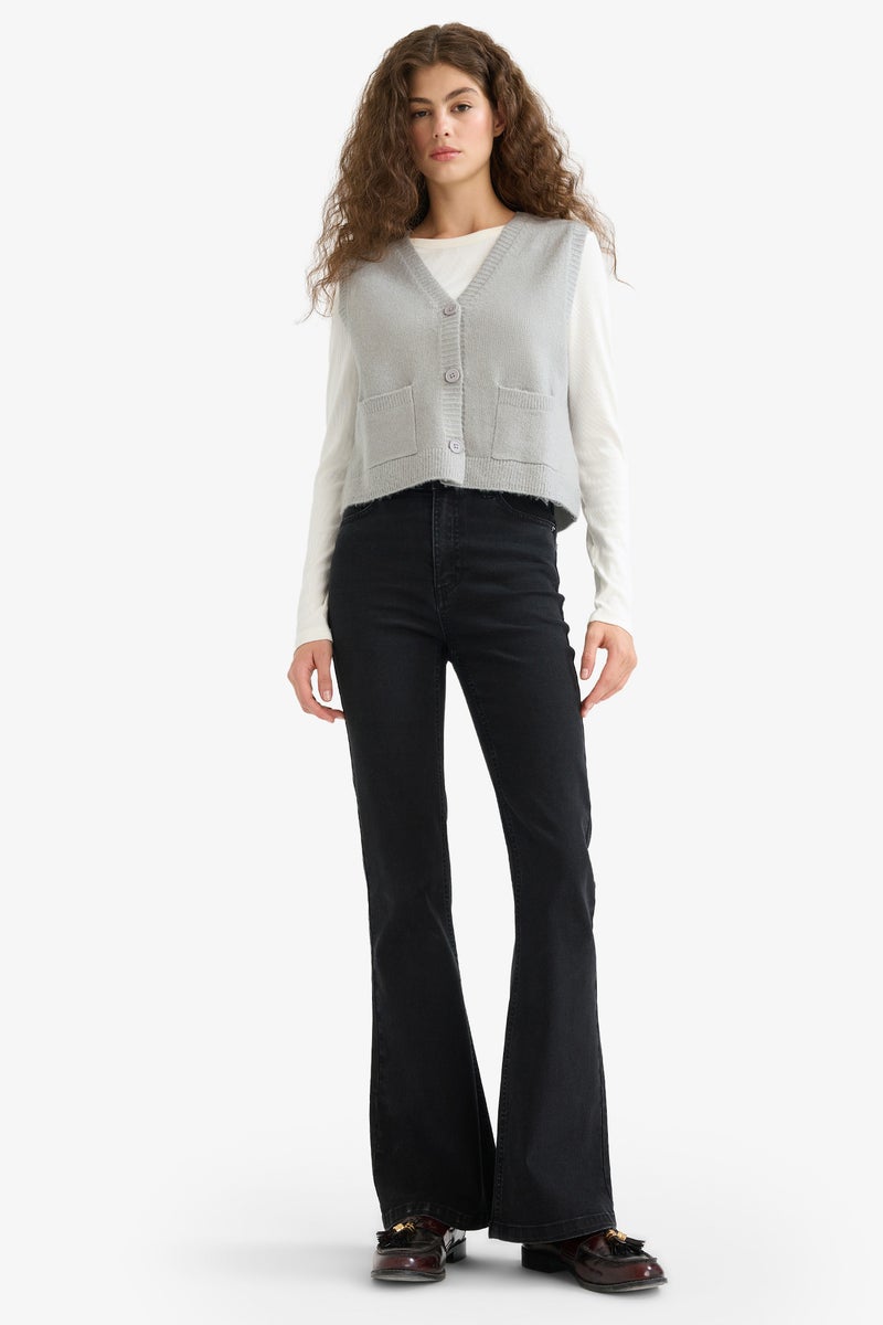 DeFacto Grey Woman Regular Fit V-Neck Vest Casual - Image 2