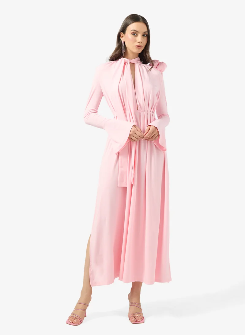 Ginger Boutique Mock Neck Pleated Gown with Crosage Detail