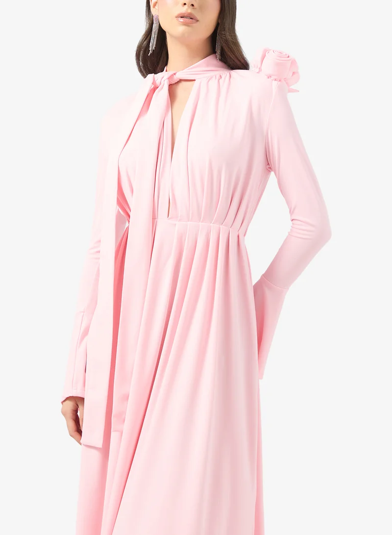 Ginger Boutique Mock Neck Pleated Gown with Crosage Detail