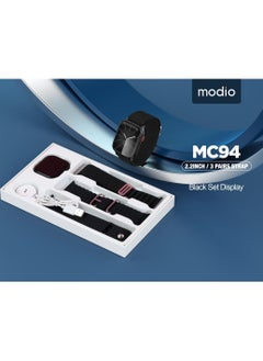 modio Modio MC94 2.2 inch smart watch with 3 different types of pair straps Black colour  - Image 1