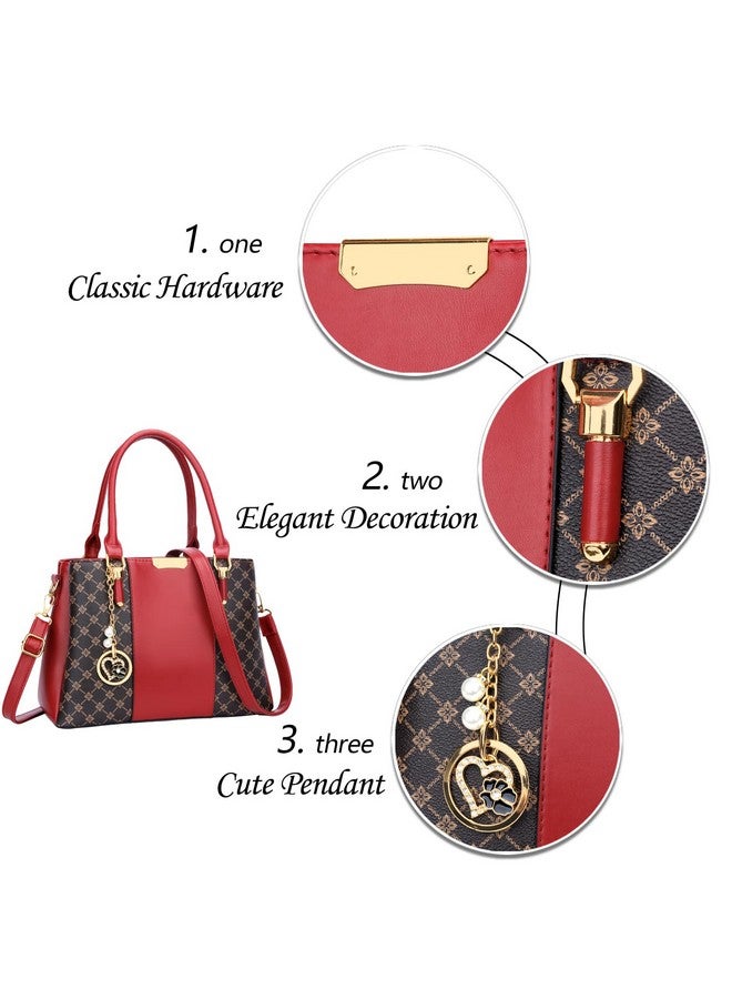 KKXIU 3 Zippered Compartments Purses and Handbags for Women Top Handle Satchel Shoulder Ladies Bags (C-red flower pattern) - Image 2