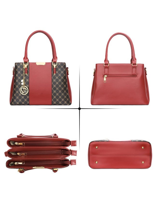 KKXIU 3 Zippered Compartments Purses and Handbags for Women Top Handle Satchel Shoulder Ladies Bags (C-red flower pattern) - Image 3