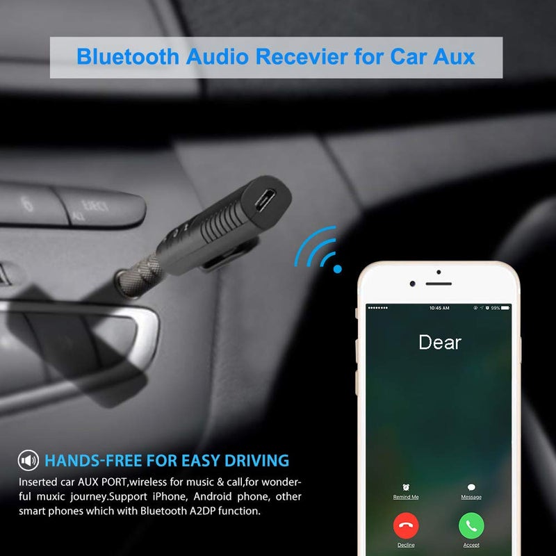 KINDRM Bluetooth Audio Adapter, Portable Noise Cancelling Bluetooth 5.0 Stereo Receiver, Mini 3.5mm Wireless Aux Adapter for Wired Headphones Car/Home Stereo System, Hands-Free Calling & Music Playing - Image 4