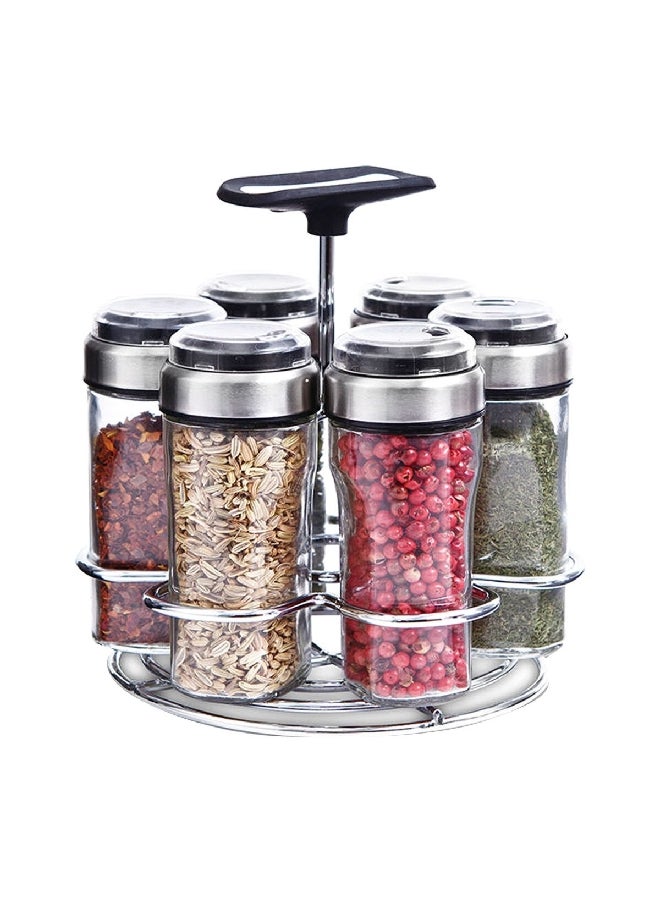 Elemental Kitchen 6-Piece Seasoning Spice Shaker Jar Set with Rack Clear and Silver 80 ml 8769A000  - Image 1