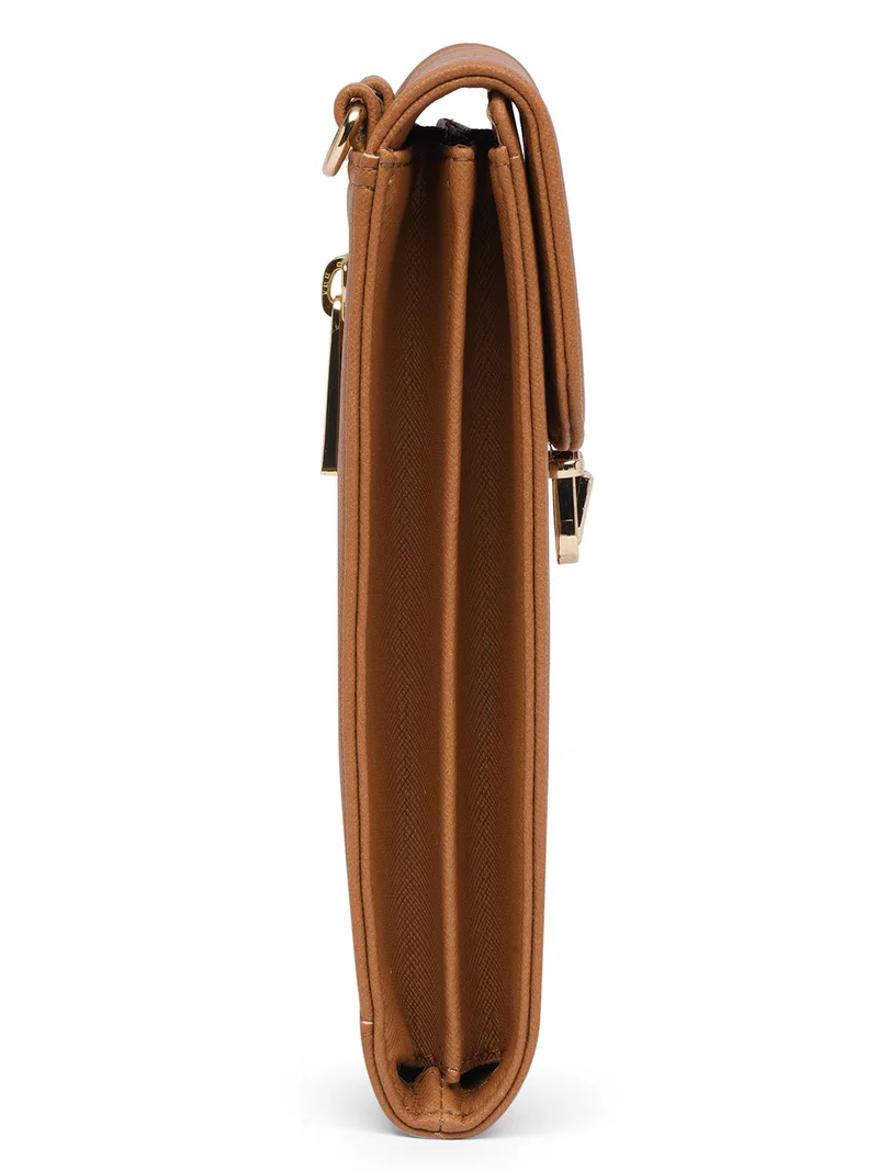 globus Globus Women Tan Vegan Leather Textured Sling Bag With Detachable Strap