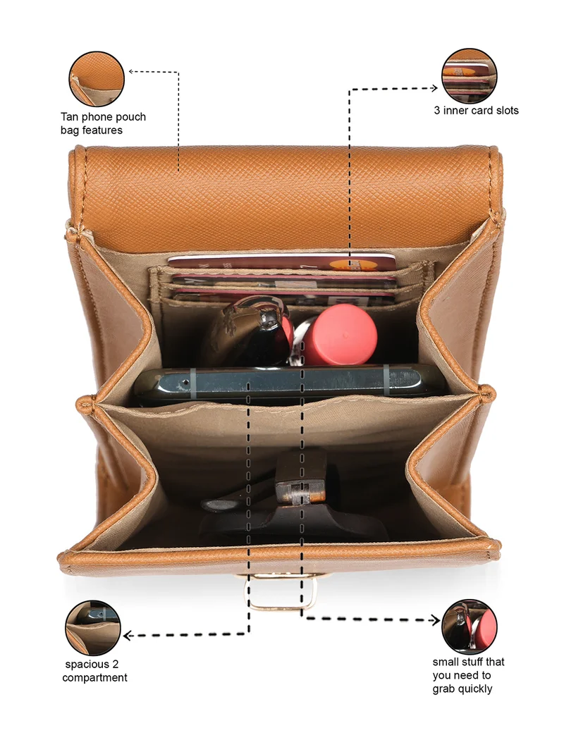 globus Globus Women Tan Vegan Leather Textured Sling Bag With Detachable Strap