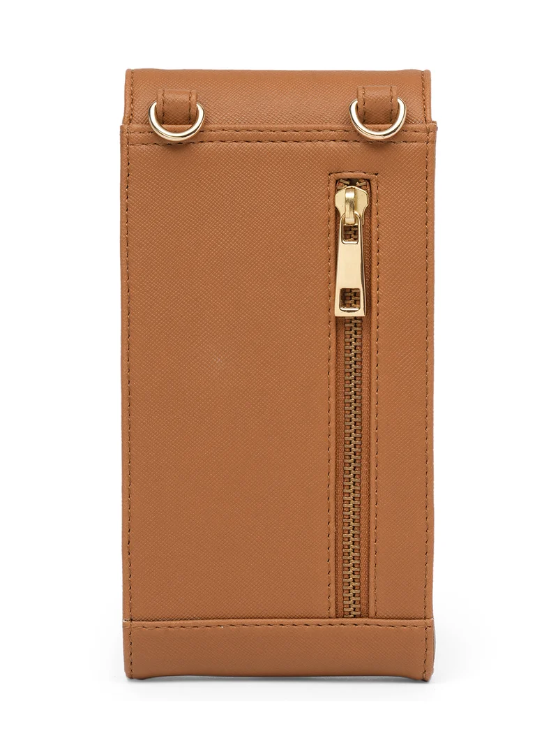 globus Globus Women Tan Vegan Leather Textured Sling Bag With Detachable Strap