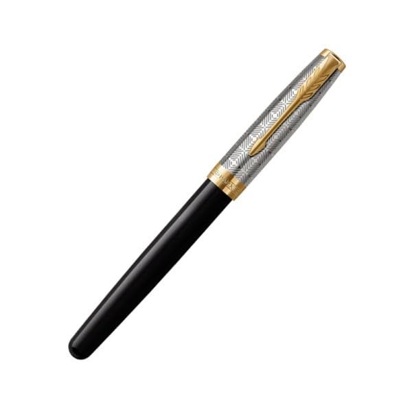 PARKER باركر سونيت ميتال & بلاك لاكيه جولد تريم فنّان قلم حبر – 18Kt جولد روديوم-مطلي نيب فاين - Image 2