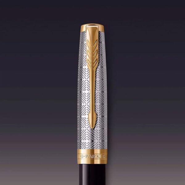 PARKER باركر سونيت ميتال & بلاك لاكيه جولد تريم فنّان قلم حبر – 18Kt جولد روديوم-مطلي نيب فاين - Image 5