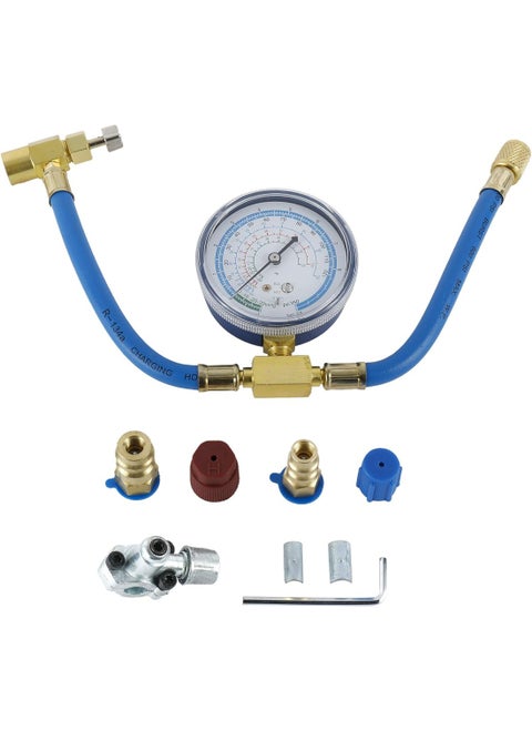 A/C R134A Refrigerator Freon Charging Kit with Bullet Puncture Valve, Refrigerant Charging Hose with Pressure Gauge