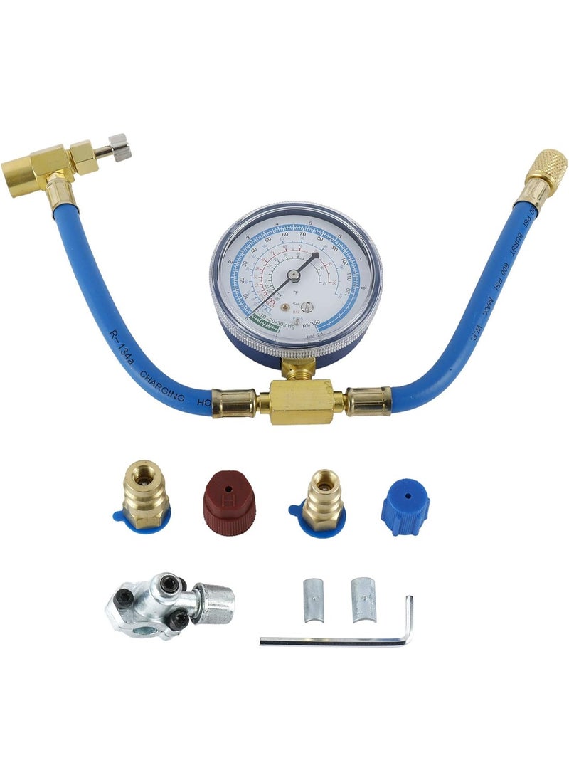 A/C R134A Refrigerator Freon Charging Kit with Bullet Puncture Valve, Refrigerant Charging Hose with Pressure Gauge