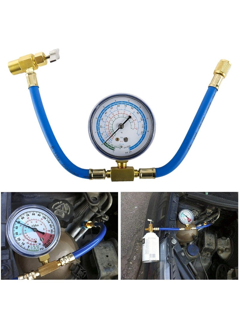 A/C R134A Refrigerator Freon Charging Kit with Bullet Puncture Valve, Refrigerant Charging Hose with Pressure Gauge
