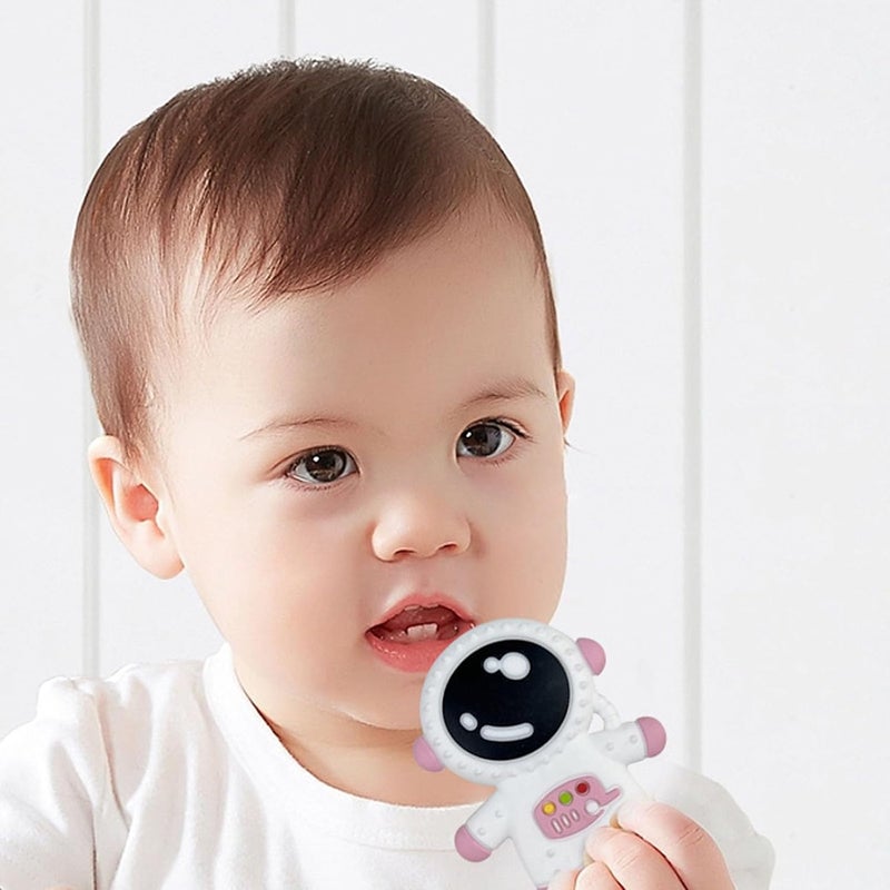 Cuxnoo Baby Teething Spaceman Toy for 3 Months Infants Sucking Food Grade Silicon Astronaut Styling Teether BPA Free Blue - Image 5