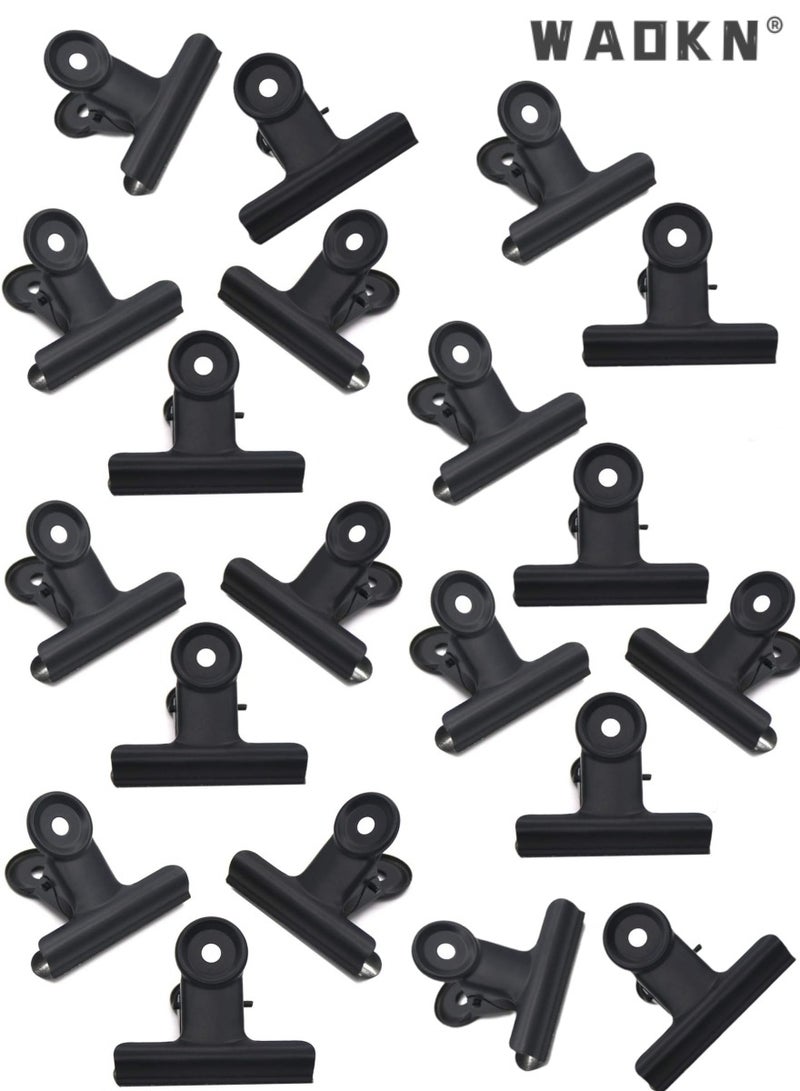 WAOKN 20 Pieces Set Black Metal Bulldog Binder Clips,Large Hinge Paper Clips Clamps,Metal Ticket Clip Colored Ticket Iron Clip for Food Bags Art Crafts, Home Office Supply (50mm) - Image 1