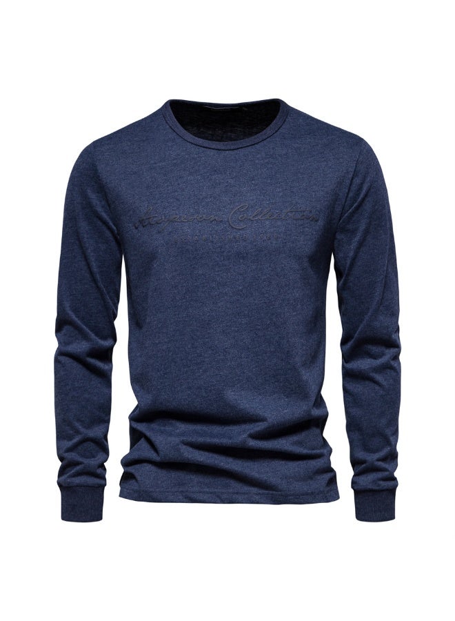 Men's Long Sleeve Crew Neck T-Shirt Pure Cotton Letter Print Breathable Casual Sport Bottom Shirt Summer Wear - Image 1