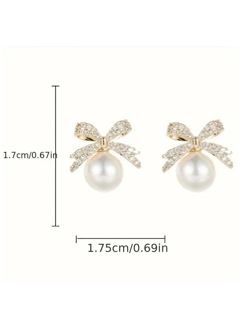 Home Clearance Sale Chic Vintage Style Bow And Faux Pearl Stud Earrings with Sparkling Rhinestones - Perfect for Parties And Festivals - Image 4