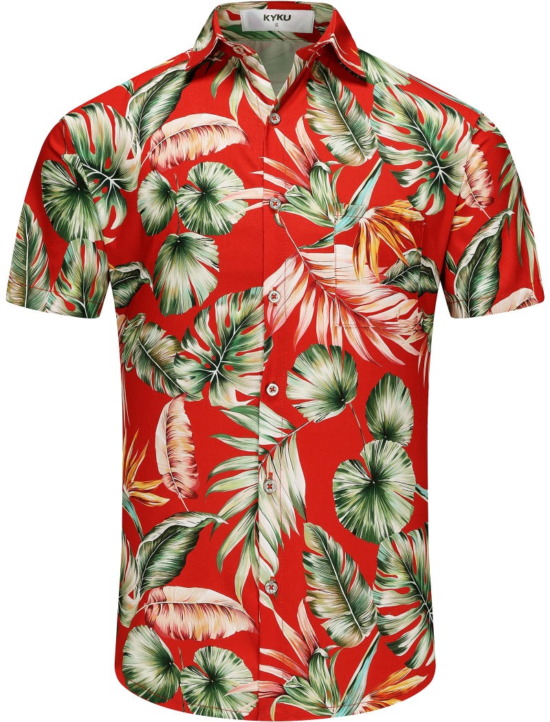 KYKU Novelty Hawaiian Shirt for Men Summer Floral Shirt Button Down Red - Image 5