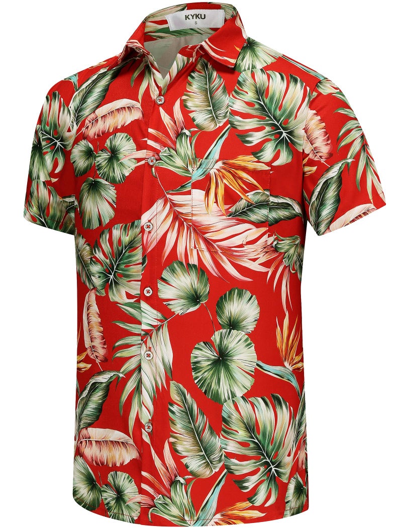 KYKU Novelty Hawaiian Shirt for Men Summer Floral Shirt Button Down Red - Image 4
