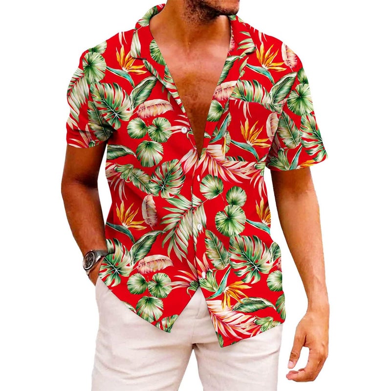 KYKU Novelty Hawaiian Shirt for Men Summer Floral Shirt Button Down Red - Image 1