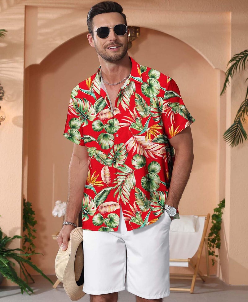 KYKU Novelty Hawaiian Shirt for Men Summer Floral Shirt Button Down Red - Image 3