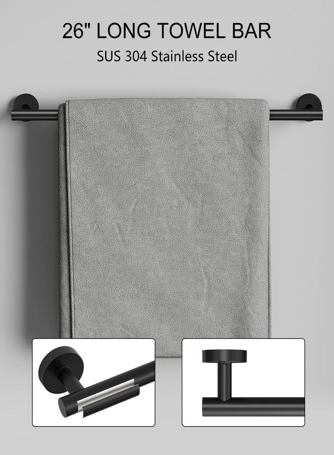 BATHLAVISH Bathroom Hardware Accessories Set 5 Pieces Matte Black 26" SUS 304 Stainless Steel Bath Towel Holder Bar Set Towel Rack Combination Wall Mounted for Kitchen, Laundry, Bedroom - Image 4