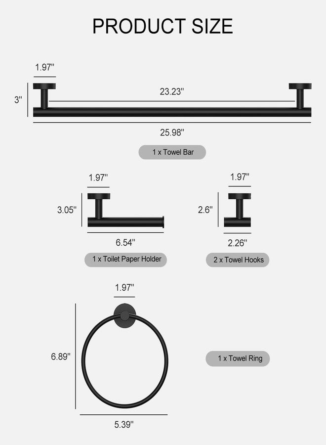 BATHLAVISH Bathroom Hardware Accessories Set 5 Pieces Matte Black 26" SUS 304 Stainless Steel Bath Towel Holder Bar Set Towel Rack Combination Wall Mounted for Kitchen, Laundry, Bedroom - Image 3