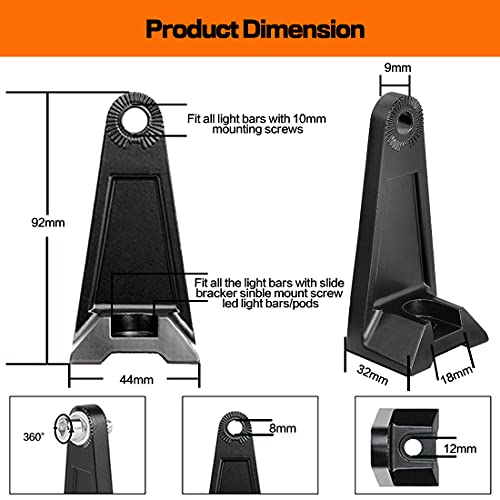 LEDOPPO Side Brackets, LEDOPPO Light Bar Mounting Brackets Kit - Universal Straight & Curved LED Light Bars Bracket, Offroad Truck Hood & Roof LED Bar Side Mounted Base,Aluminium,Black,2-Pack - Image 2