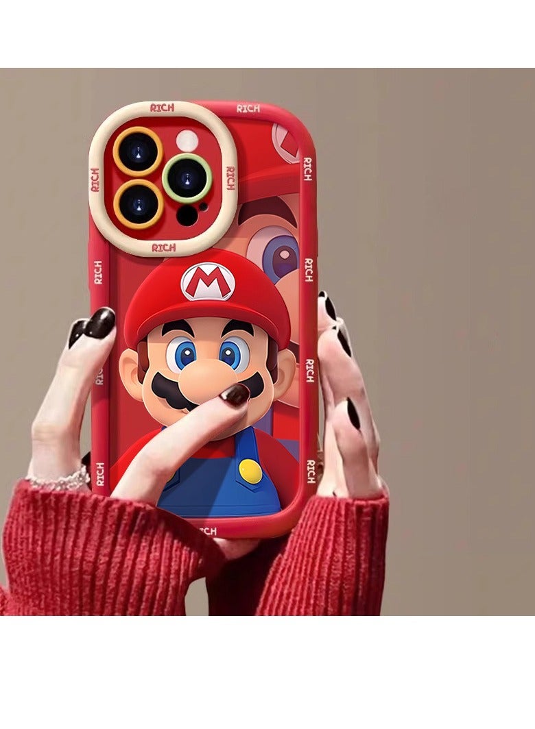 NIBEMINENT Mario Protective TPU Case Cover For iPhone 17 Pro, Choux Pastry With Chinese Red/Lens Milky Mario