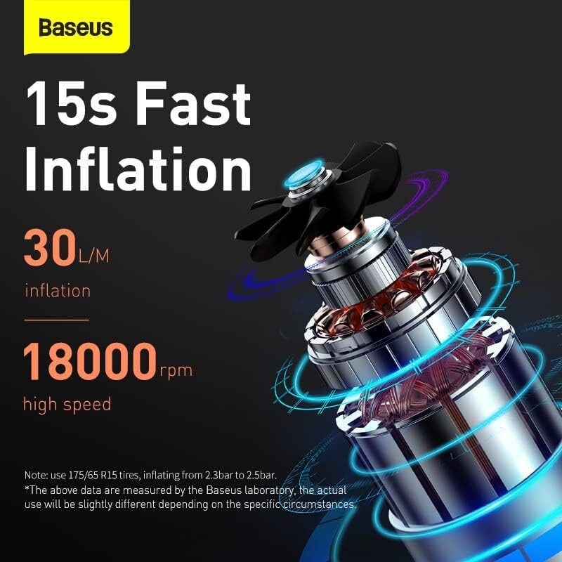 بيسوس Baseus مضخة نفخ صغيرة فائقة ضاغط هواء محمول يدوي مضخة إطارات سيارات مع ضوء LED وكابل 3 متر ملحقات الطرق الوعرة لإطارات الدراجات والسيارات والدراجات النارية والمزيد – أسود - Image 4