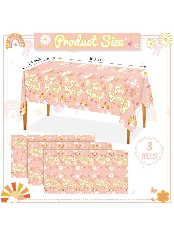 Coume 3 Pcs Groovy Retro Hippie Boho Party Tablecloths Daisy Flower Plastic Table Covers 60'S Themed Boho Table Cloth Disposable Rainbow Table Runner Two Groovy Party Decorations 54X108 Inches - Image 3