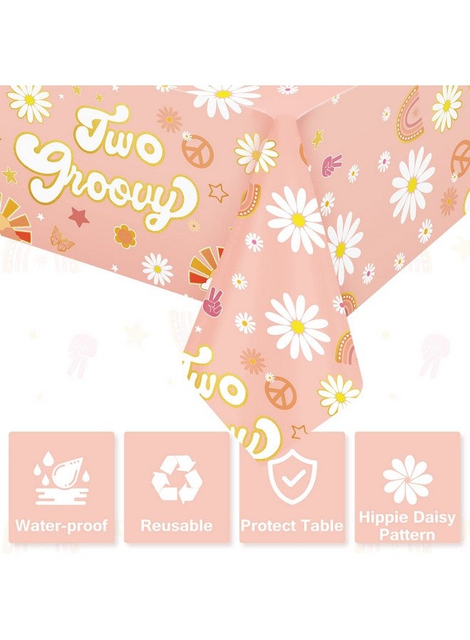 Coume 3 Pcs Groovy Retro Hippie Boho Party Tablecloths Daisy Flower Plastic Table Covers 60'S Themed Boho Table Cloth Disposable Rainbow Table Runner Two Groovy Party Decorations 54X108 Inches - Image 5