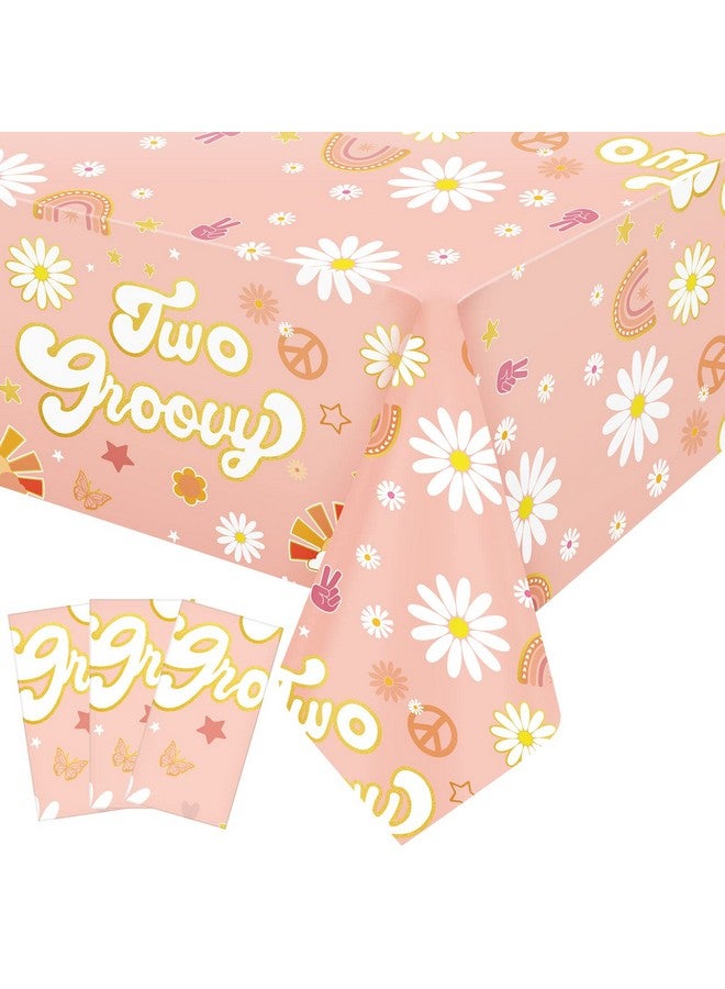 Coume 3 Pcs Groovy Retro Hippie Boho Party Tablecloths Daisy Flower Plastic Table Covers 60'S Themed Boho Table Cloth Disposable Rainbow Table Runner Two Groovy Party Decorations 54X108 Inches - Image 1