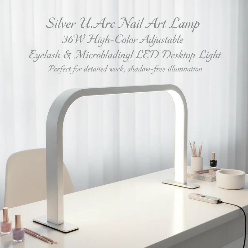 LED Nail Desk Lamp 36W, Adjustable 10-Level Brightness & 3000-6000K Color Temperature, High CRI 1600LM Table Light for Manicure Eyelash Extension Tattoo, Silver - Image 1