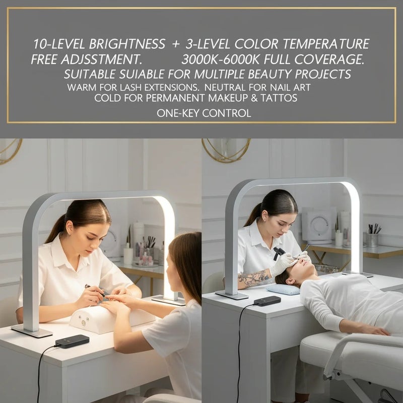 LED Nail Desk Lamp 36W, Adjustable 10-Level Brightness & 3000-6000K Color Temperature, High CRI 1600LM Table Light for Manicure Eyelash Extension Tattoo, Silver - Image 5