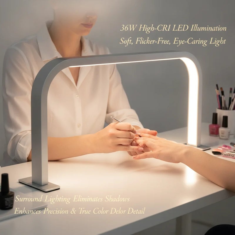 LED Nail Desk Lamp 36W, Adjustable 10-Level Brightness & 3000-6000K Color Temperature, High CRI 1600LM Table Light for Manicure Eyelash Extension Tattoo, Silver - Image 4