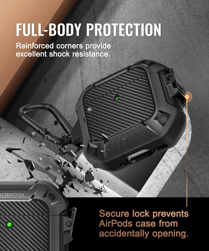 MOBOSI for AirPods 4 Case, Compatible with AirPod 4th Generation Cover with Lock&Keychain&Cleaner Kit, Full Body Shockproof Protective Hard Shell (2024), Black - Image 3