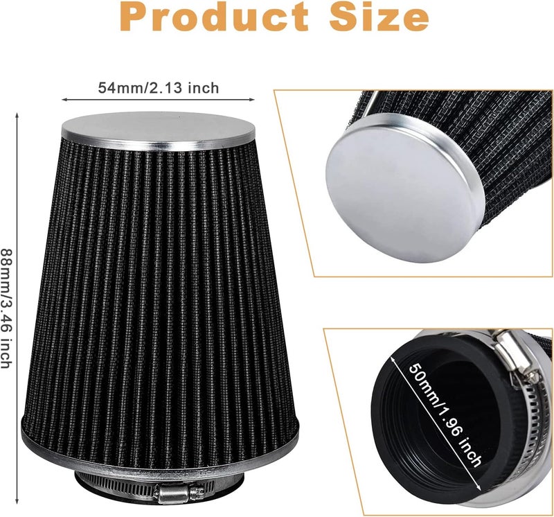 Mtsooning Air Intake Filter Pod, 54mm/2.12" Tapered Clamp-on Breather, Inlet Truck Cold Cone Cleaner Replacement for Motorcycle ATV Dirt Pit Bike Go Kart 50-110cc - Image 3