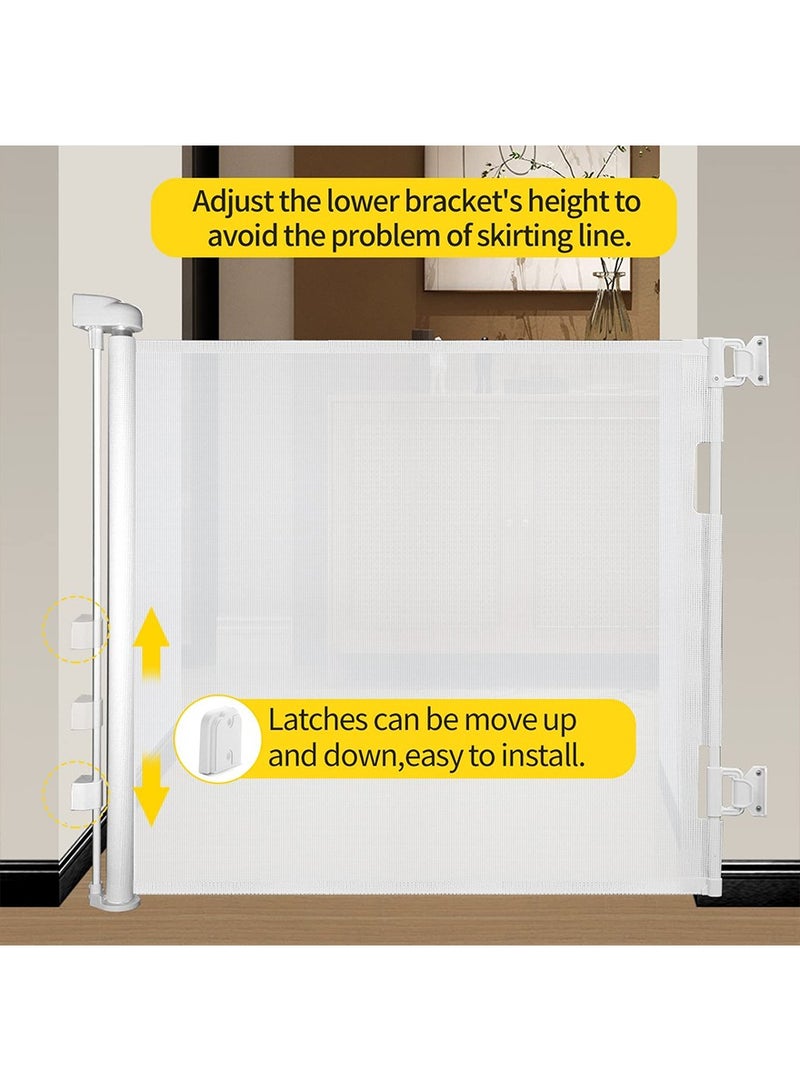 زيريفام بوابة أطفال قابلة للسحب، شبكة أمان واسعة للغاية للأطفال والحيوانات الأليفة بطول 86 سم، تمتد حتى 140 سم عرضًا، بوابات أمان للأطفال لممرات السلالم، بوابة للكلاب وبوابة للقطط للأماكن الداخلية والخارجية - Image 4