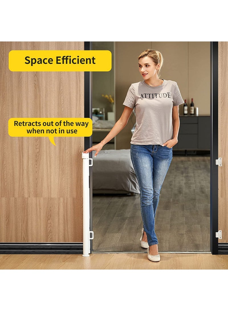 زيريفام بوابة أطفال قابلة للسحب، شبكة أمان واسعة للغاية للأطفال والحيوانات الأليفة بطول 86 سم، تمتد حتى 140 سم عرضًا، بوابات أمان للأطفال لممرات السلالم، بوابة للكلاب وبوابة للقطط للأماكن الداخلية والخارجية - Image 5
