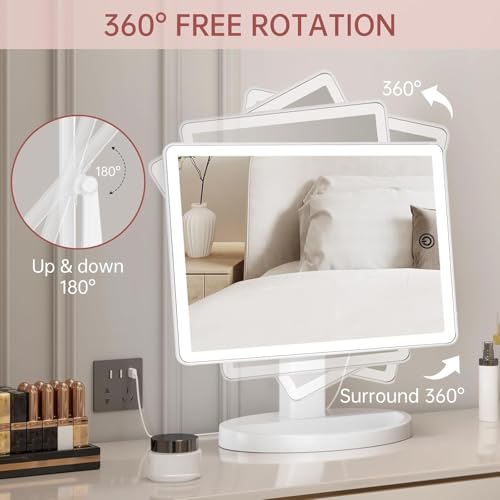 Funtouch Large Lighted Vanity Makeup Mirror with 88 LED, 360 Rotation Touch Screen, 10X Magnification Portable Tabletop Cosmetic Make Up Mirror - Image 5
