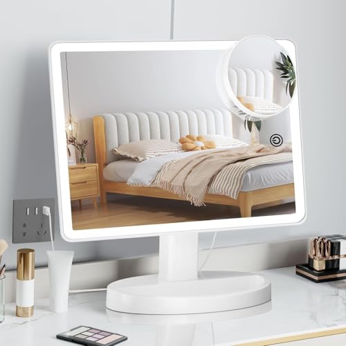 Funtouch Large Lighted Vanity Makeup Mirror with 88 LED, 360 Rotation Touch Screen, 10X Magnification Portable Tabletop Cosmetic Make Up Mirror - Image 1