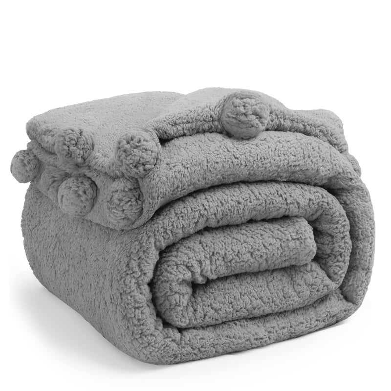LBRO2M LBRO2M Double Sided Sherpa BlanketKing Size Super Soft Fuzzy Plush Warm Cozy Fluffy Throw Reversible Luxurious Blankets Grey 