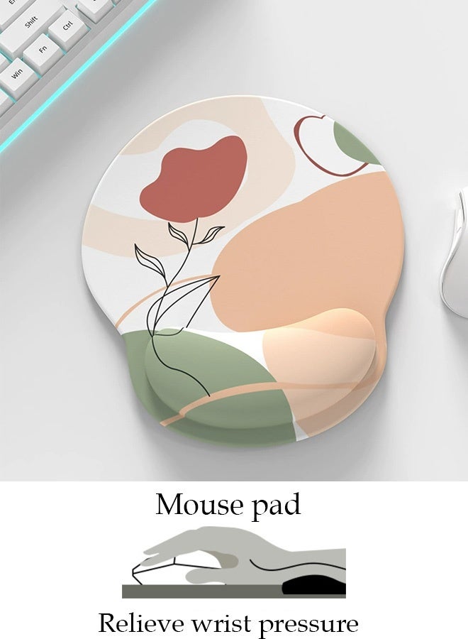 Mouse Pad with Wrist Rest, Comfortable Computer Mousepad with Gel Wrist Support Smooth Surface and Non-Slip PU Base for Pain Relief, Laptop, Office & Home (Flower) - Image 1