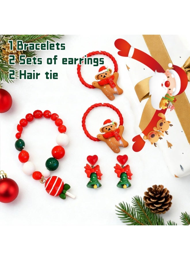 TAPIT Children Christmas Hair Accessory and Bracelet Set, Holiday Headband, Earrings, Beaded Bracelet Gift, Children's Christmas Gift - Image 2