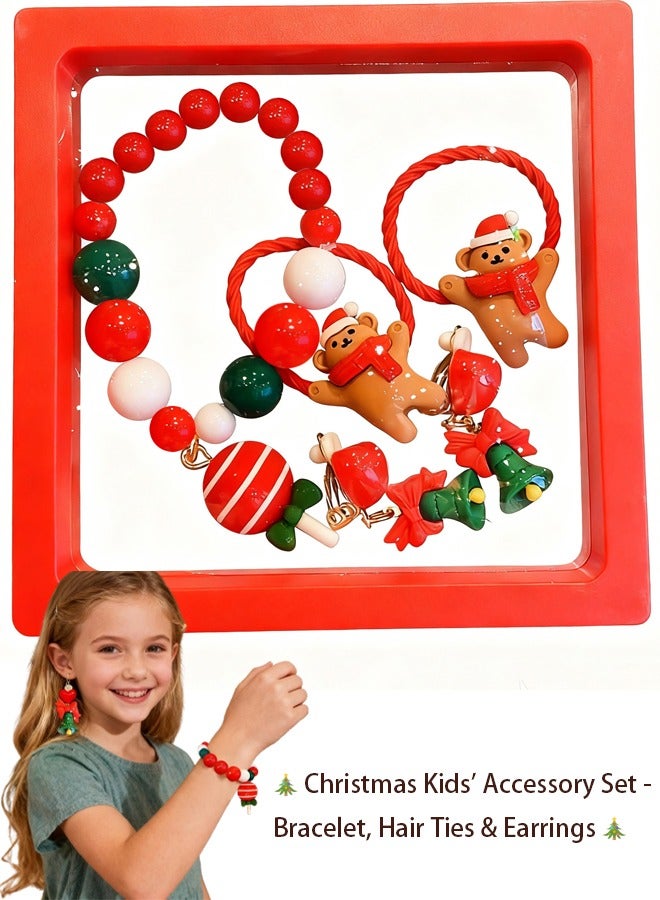 TAPIT Children Christmas Hair Accessory and Bracelet Set, Holiday Headband, Earrings, Beaded Bracelet Gift, Children's Christmas Gift - Image 1