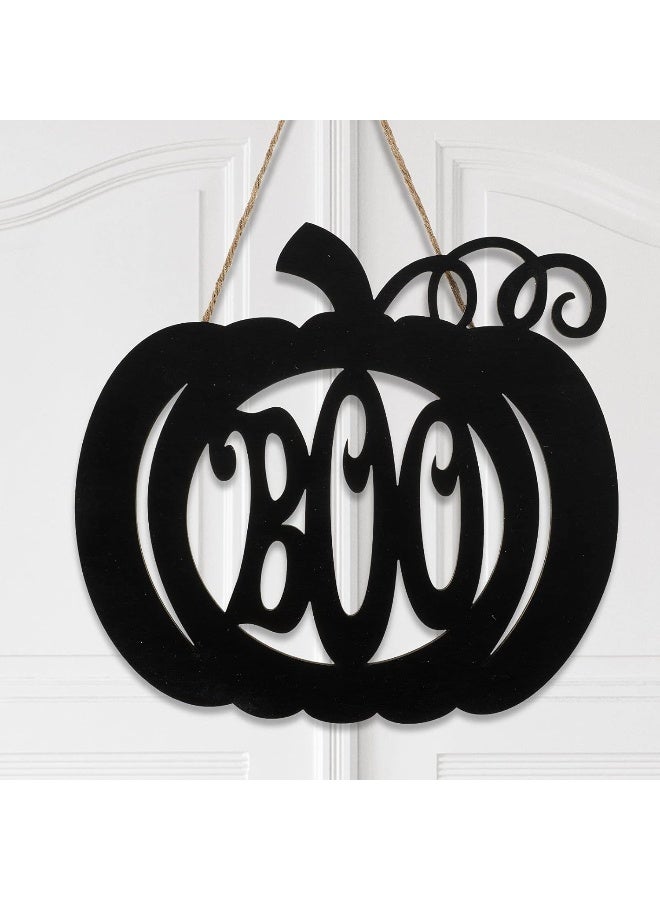 Jetec Halloween Door Hanger Black Boo Door Sign Decor Round Wood Hanging Sign Personalized Rustic Door Hanger Sign Wooden Halloween Wall Hanging Sign for Home Outdoor Indoor Decoration (Pumpkin Style)  - Image 1