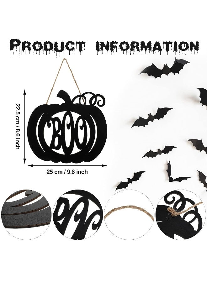Jetec Halloween Door Hanger Black Boo Door Sign Decor Round Wood Hanging Sign Personalized Rustic Door Hanger Sign Wooden Halloween Wall Hanging Sign for Home Outdoor Indoor Decoration (Pumpkin Style)  - Image 2