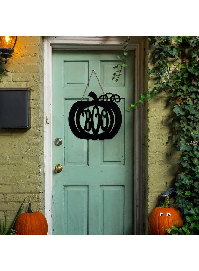 Jetec Halloween Door Hanger Black Boo Door Sign Decor Round Wood Hanging Sign Personalized Rustic Door Hanger Sign Wooden Halloween Wall Hanging Sign for Home Outdoor Indoor Decoration (Pumpkin Style)  - Image 4